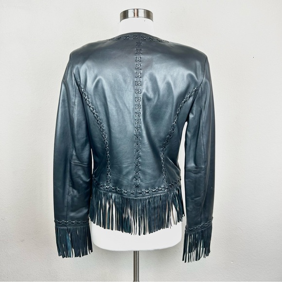 Cache Western Black Leather Fringe Zip Coat - Picture 4 of 8